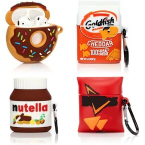 (4Pack) Case for AirPods 2nd/1st Generation(2019/2016) Earbuds, Suublg Silicone Case Protective Cover with Cute Cartoon Skin Design for AirPods 1/2, with Carabiner (Dori+Goldfh+Donut+Nutella)
