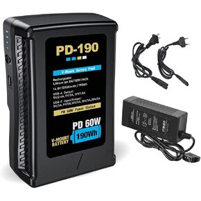 بطارية Pickle Power 190Wh(12800mAh) V Mount/V-Lock مع شاحن إخراج D-tap وكابل D-Tap متوافق مع كاميرا فيديو سوني وكاميرا الفيديو وبث ضوء LED بديل لكاميرات DSLR in Kuwait