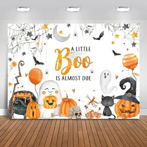 Mocsicka Halloween Baby Shower Backdrop A Little Boo Baby Shower Background Halloween Ghost Pumpkin Baby Shower Party Decorations Banner Photo Studio Props (Pink, 7x5ft)