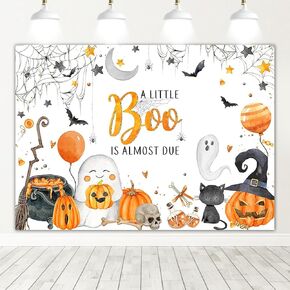 Mocsicka Halloween Baby Shower Backdrop A Little Boo Baby Shower Background Halloween Ghost Pumpkin Baby Shower Party Decorations Banner Photo Studio Props (Pink, 7x5ft)