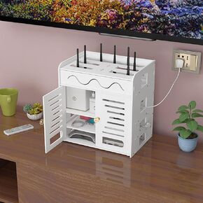 STOBAZA Storage Box Cable Management Modem Hider Living Room Tv Accessory Cord Storage Rack Wall Mount Router Rack Wall Rack WiFi PVC White Electric Wire
