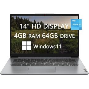Lenovo Ideapad 1 14" HD Laptop for College Student & Business, Intel Celeron Processor N4020, 4GB RAM, 320GB(64GB SSD+256GB Card), Bluetooth, USB-C, Fast Charge, Webcam, Windows 11, LIONEYE Bundle