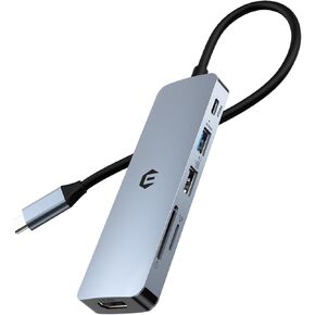 محور USB C، محول Tymyp 6 في 1 USB، 4K HDMI، 100W PD، منافذ USB 3.0، منافذ USB 2.0، وقارئ بطاقة SD/TF، ​​متوافق مع Mac Pro/Air، iPad Pro، iMac، والمزيد in Kuwait