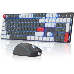 MageGee Wired Mechanical Keyboard and Mouse Combo, Low Profile Red Switches Office Gaming Keyboard Mouse Set, 104 Ice Blue Backlit USB-C Keyboard for Desktop/Laptop/Mac/Win