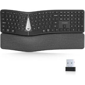 Ergonomic Wireless Keyboard, Rechargeable Split Ergo Keyboard with Wrist Rest, Tri-Mode, Full-Size(112 Keys), Compatible with Windows, Laptop, Computer and PC
