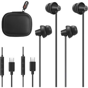 MAXROCK 2PCS sleep wired Headphones with USB-C Plug, Wired Ear Buds or sleeping earphones with Built-in Remote to Control Music, Phone Calls, and Volume for iphone15, Samsung android phones