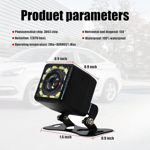 1 قطعة كاميرا عكس السيارة، 12 LED HD رؤية ليلية مضادة للماء وكاميرا خلفية مقاومة للصدمات مع حزام أسلاك، زاوية رؤية واسعة 150 درجة مع خط مسطرة، عالمية للسيارات (أسود) in Kuwait