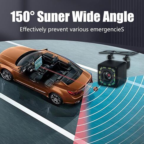 1 قطعة كاميرا عكس السيارة، 12 LED HD رؤية ليلية مضادة للماء وكاميرا خلفية مقاومة للصدمات مع حزام أسلاك، زاوية رؤية واسعة 150 درجة مع خط مسطرة، عالمية للسيارات (أسود) in Kuwait