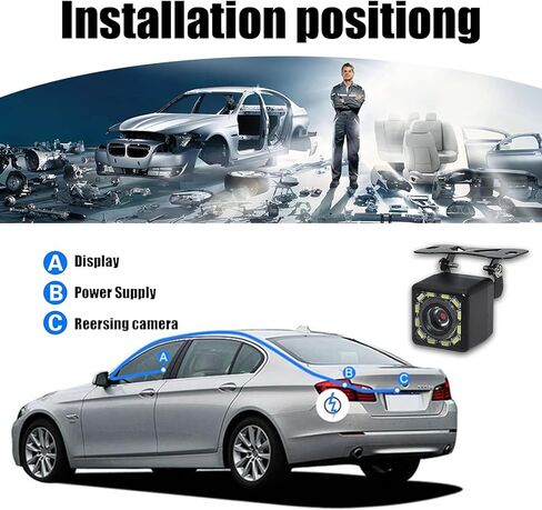 1 قطعة كاميرا عكس السيارة، 12 LED HD رؤية ليلية مضادة للماء وكاميرا خلفية مقاومة للصدمات مع حزام أسلاك، زاوية رؤية واسعة 150 درجة مع خط مسطرة، عالمية للسيارات (أسود) in Kuwait
