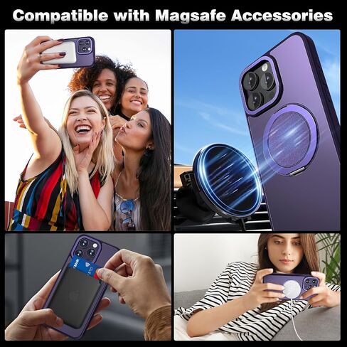 حافظة لهاتف iPhone 16 Pro مزودة بحامل حلقي مغناطيسي متوافق مع Magsafe ذات درجة عسكرية للحماية من السقوط شديدة التحمل مضادة للصدمات للرجال والنساء لهاتف iPhone 16 Pro 6.3 بوصة أرجواني شفاف in Saudi Arabia