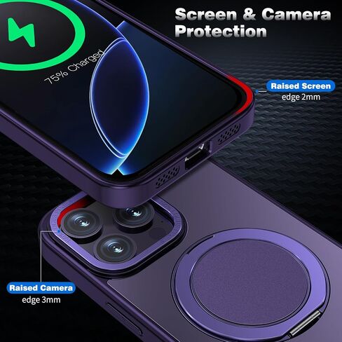 حافظة لهاتف iPhone 16 Pro مزودة بحامل حلقي مغناطيسي متوافق مع Magsafe ذات درجة عسكرية للحماية من السقوط شديدة التحمل مضادة للصدمات للرجال والنساء لهاتف iPhone 16 Pro 6.3 بوصة أرجواني شفاف in Saudi Arabia