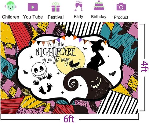 كابوس صغير على الطريق خلفية لمستلزمات الحفلات مقاس 70.8 × 47.2 بوصة كابوس الهالوين قبل عيد الميلاد، لافتة استحمام الطفل لتزيين طاولة الكيك in Kuwait