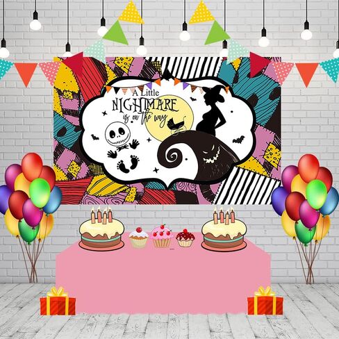 كابوس صغير على الطريق خلفية لمستلزمات الحفلات مقاس 70.8 × 47.2 بوصة كابوس الهالوين قبل عيد الميلاد، لافتة استحمام الطفل لتزيين طاولة الكيك in Kuwait