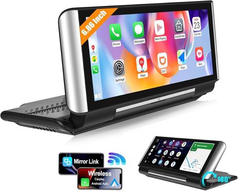 CAMECHO Foldable Portable Car Stereo with Wireless Apple Carplay Android Auto 6.86" CarPlay Screen for Car Radio with Bluetooth/Mirror Link/FM/AUX/Voice Control/Driveplay/Multimedia Player in Saudi Arabia