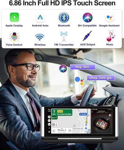 CAMECHO Foldable Portable Car Stereo with Wireless Apple Carplay Android Auto 6.86" CarPlay Screen for Car Radio with Bluetooth/Mirror Link/FM/AUX/Voice Control/Driveplay/Multimedia Player in Saudi Arabia