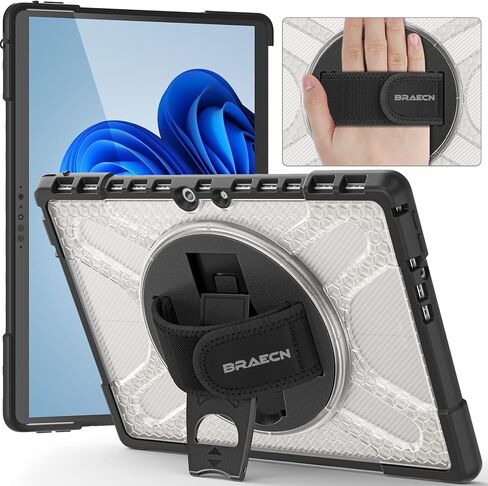 BRAECN Case for Surface Pro 8-13 Inch 2021, Rugged with 360° Rotating Stand/Hand Strap & Keyboard Adsorption Interface for Microsoft Surface Pro 8 2021 -Black in Saudi Arabia