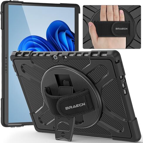 BRAECN Case for Surface Pro 8-13 Inch 2021, Rugged with 360° Rotating Stand/Hand Strap & Keyboard Adsorption Interface for Microsoft Surface Pro 8 2021 -Black in Saudi Arabia