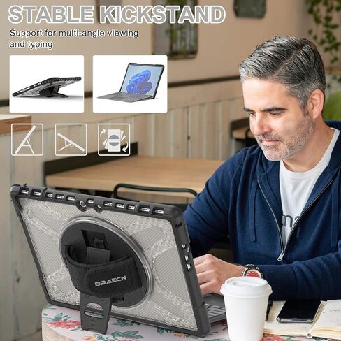BRAECN Case for Surface Pro 8-13 Inch 2021, Rugged with 360° Rotating Stand/Hand Strap & Keyboard Adsorption Interface for Microsoft Surface Pro 8 2021 -Black in Saudi Arabia