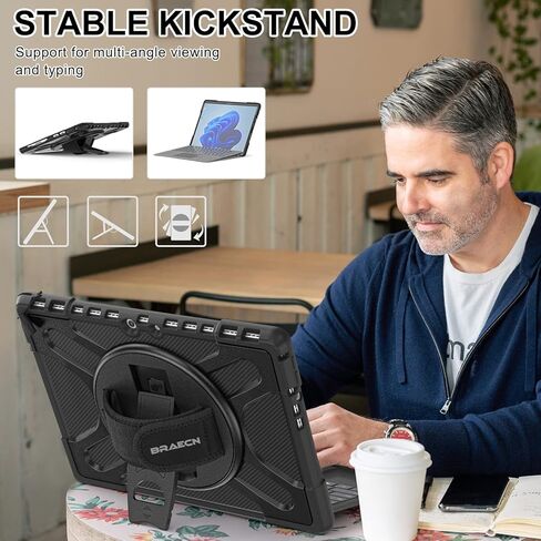 BRAECN Case for Surface Pro 8-13 Inch 2021, Rugged with 360° Rotating Stand/Hand Strap & Keyboard Adsorption Interface for Microsoft Surface Pro 8 2021 -Black in Saudi Arabia