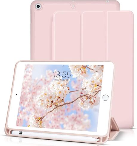 حافظة kenke لجهاز iPad Mini 5 2019 مقاس 7.9 بوصات، حافظة ذكية بحامل ثلاثي الطي مع حامل أقلام، غطاء خلفي ناعم ورفيع مقاوم للصدمات من مادة TPU لجهاز iPad Mini الجيل الخامس 7.9 بوصات، رمادي فاتح in Saudi Arabia
