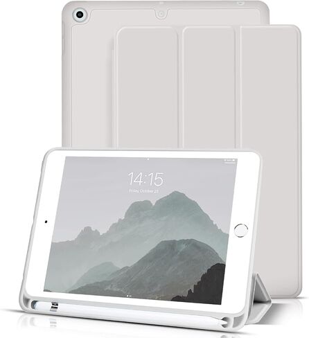 حافظة kenke لجهاز iPad Mini 5 2019 مقاس 7.9 بوصات، حافظة ذكية بحامل ثلاثي الطي مع حامل أقلام، غطاء خلفي ناعم ورفيع مقاوم للصدمات من مادة TPU لجهاز iPad Mini الجيل الخامس 7.9 بوصات، رمادي فاتح in Saudi Arabia