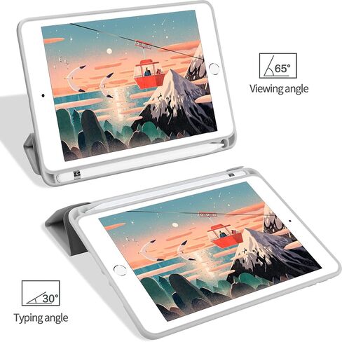 حافظة kenke لجهاز iPad Mini 5 2019 مقاس 7.9 بوصات، حافظة ذكية بحامل ثلاثي الطي مع حامل أقلام، غطاء خلفي ناعم ورفيع مقاوم للصدمات من مادة TPU لجهاز iPad Mini الجيل الخامس 7.9 بوصات، رمادي فاتح in Saudi Arabia