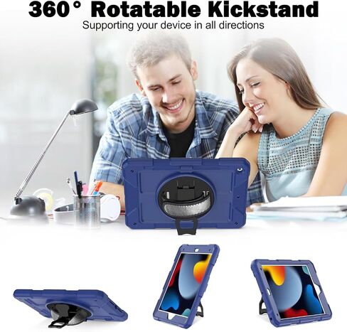 AVAWO Case for iPad 9th 8th 7th Generation (10.2 inch, 2021/2020/2019) with [Swivel Stand][Shoulder/Hand Strap], Protective Cover for iPad 10.2" 9/8/7th with Lanyard, Navy Blue in Saudi Arabia