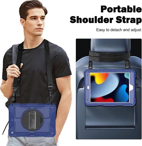 AVAWO Case for iPad 9th 8th 7th Generation (10.2 inch, 2021/2020/2019) with [Swivel Stand][Shoulder/Hand Strap], Protective Cover for iPad 10.2" 9/8/7th with Lanyard, Navy Blue in Saudi Arabia