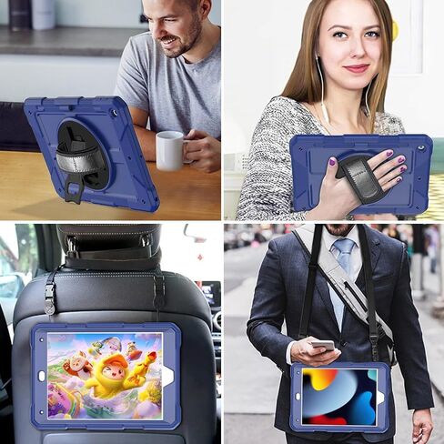 AVAWO Case for iPad 9th 8th 7th Generation (10.2 inch, 2021/2020/2019) with [Swivel Stand][Shoulder/Hand Strap], Protective Cover for iPad 10.2" 9/8/7th with Lanyard, Navy Blue in Saudi Arabia