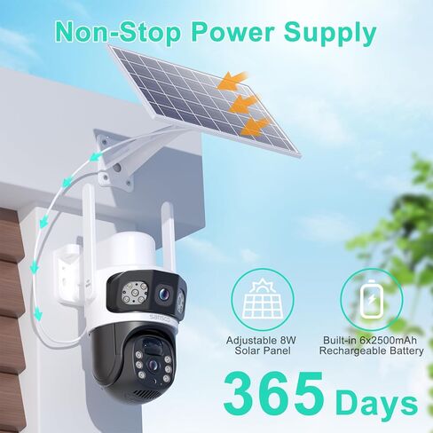 كاميرات أمان WiFi تعمل بالطاقة الشمسية بدقة 4 ميجابكسل من SANSCO، كاميرات خارجية لاسلكية لأمن المنزل، كاميرا مراقبة PTZ مع رؤية ليلية ملونة بعدسة مزدوجة، صوت ثنائي الاتجاه، كشف حركة PIR، إنذار ضوئي in Kuwait