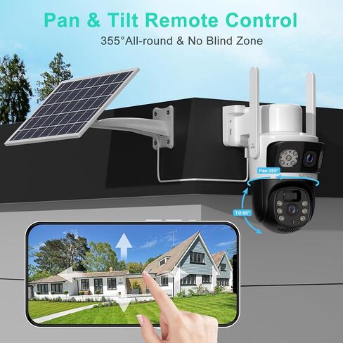 كاميرات أمان WiFi تعمل بالطاقة الشمسية بدقة 4 ميجابكسل من SANSCO، كاميرات خارجية لاسلكية لأمن المنزل، كاميرا مراقبة PTZ مع رؤية ليلية ملونة بعدسة مزدوجة، صوت ثنائي الاتجاه، كشف حركة PIR، إنذار ضوئي in Kuwait