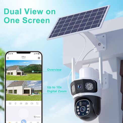 كاميرات أمان WiFi تعمل بالطاقة الشمسية بدقة 4 ميجابكسل من SANSCO، كاميرات خارجية لاسلكية لأمن المنزل، كاميرا مراقبة PTZ مع رؤية ليلية ملونة بعدسة مزدوجة، صوت ثنائي الاتجاه، كشف حركة PIR، إنذار ضوئي in Kuwait