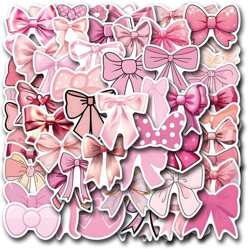 Coquette Bows Stickers | 50 PCS Cute Pink Stickers Aesthetic Coquette Bow Stickers for Water Bottles, Laptop, Skateboard - Waterproof Bows Stickers and Decals Gifts for Kids, Teens, Girl, Women in Saudi Arabia