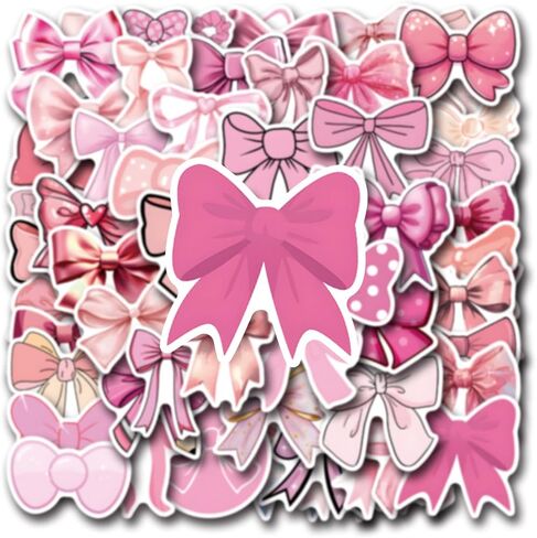 Coquette Bows Stickers | 50 PCS Cute Pink Stickers Aesthetic Coquette Bow Stickers for Water Bottles, Laptop, Skateboard - Waterproof Bows Stickers and Decals Gifts for Kids, Teens, Girl, Women in Saudi Arabia