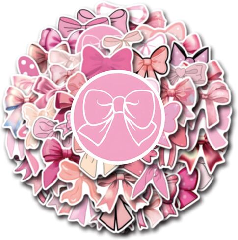 Coquette Bows Stickers | 50 PCS Cute Pink Stickers Aesthetic Coquette Bow Stickers for Water Bottles, Laptop, Skateboard - Waterproof Bows Stickers and Decals Gifts for Kids, Teens, Girl, Women in Saudi Arabia