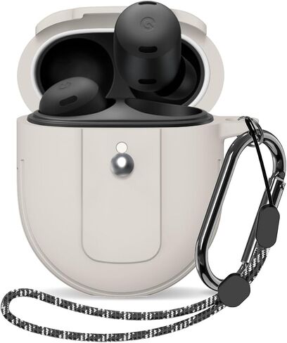 Case for Google Pixel Buds Pro 2022, Full-Body Shockproof Protective Case for Google Pixel Buds Pro Anti-Lost Carrying Portable Silicone Protective Case Cover with Carabiner and Lanyard (Off White) in Saudi Arabia