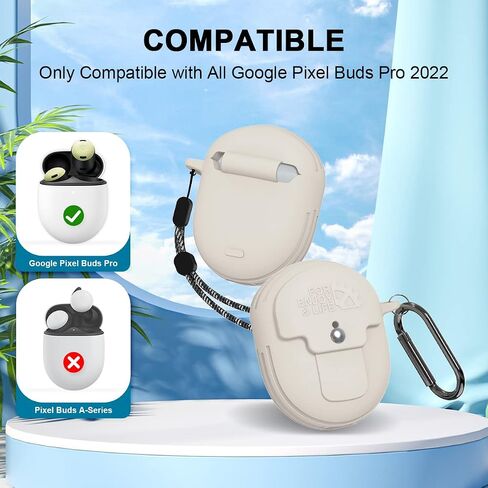 Case for Google Pixel Buds Pro 2022, Full-Body Shockproof Protective Case for Google Pixel Buds Pro Anti-Lost Carrying Portable Silicone Protective Case Cover with Carabiner and Lanyard (Off White) in Saudi Arabia
