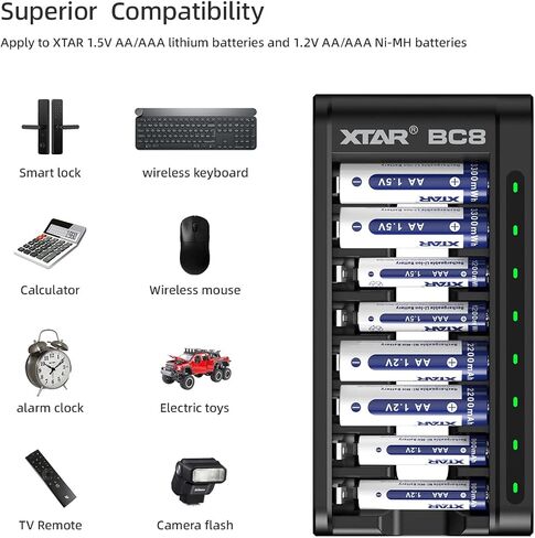 XTAR BC8 Battery Charger with 8 Pack Rechargeable 1.5v Lithium Rechargeable Batteries Charger(BC8 Charger+8*1.5V AA Batteries) in Saudi Arabia