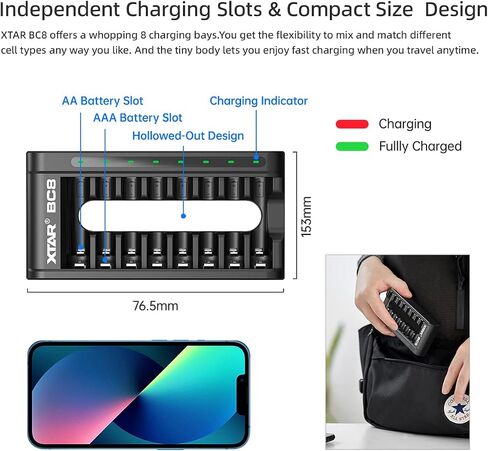 XTAR BC8 Battery Charger with 8 Pack Rechargeable 1.5v Lithium Rechargeable Batteries Charger(BC8 Charger+8*1.5V AA Batteries) in Saudi Arabia