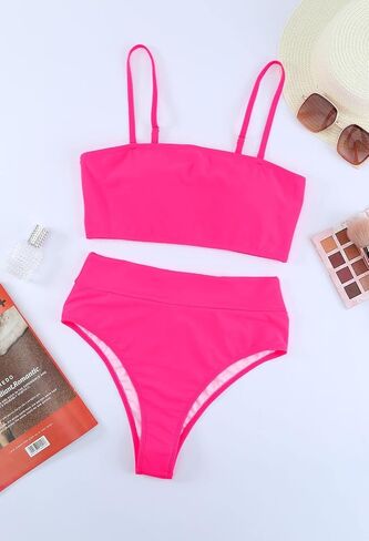 Pink Queen High Waisted Bathing Suits for Women Swimsuit Cheeky High Cut Tummy Control Bikini Bottom Pink Black M in Saudi Arabia