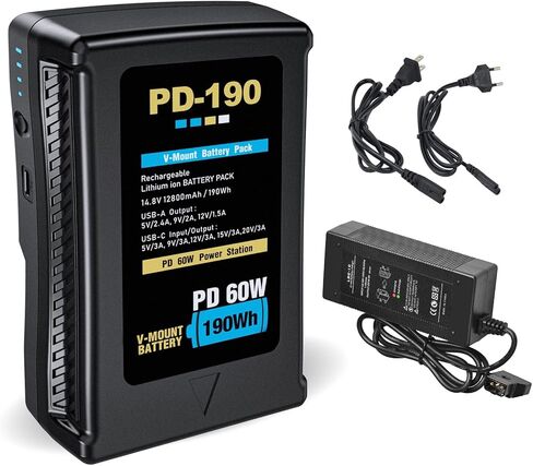بطارية Pickle Power 190Wh(12800mAh) V Mount/V-Lock مع شاحن إخراج D-tap وكابل D-Tap متوافق مع كاميرا فيديو سوني وكاميرا الفيديو وبث ضوء LED بديل لكاميرات DSLR in Kuwait