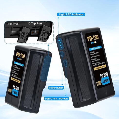 بطارية Pickle Power 190Wh(12800mAh) V Mount/V-Lock مع شاحن إخراج D-tap وكابل D-Tap متوافق مع كاميرا فيديو سوني وكاميرا الفيديو وبث ضوء LED بديل لكاميرات DSLR in Kuwait