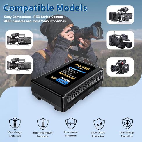 بطارية Pickle Power 190Wh(12800mAh) V Mount/V-Lock مع شاحن إخراج D-tap وكابل D-Tap متوافق مع كاميرا فيديو سوني وكاميرا الفيديو وبث ضوء LED بديل لكاميرات DSLR in Kuwait