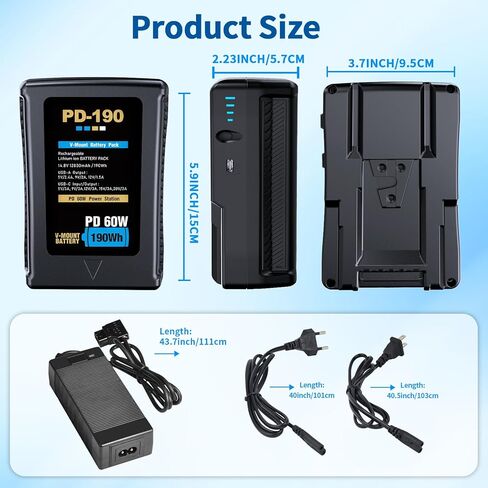 بطارية Pickle Power 190Wh(12800mAh) V Mount/V-Lock مع شاحن إخراج D-tap وكابل D-Tap متوافق مع كاميرا فيديو سوني وكاميرا الفيديو وبث ضوء LED بديل لكاميرات DSLR in Kuwait