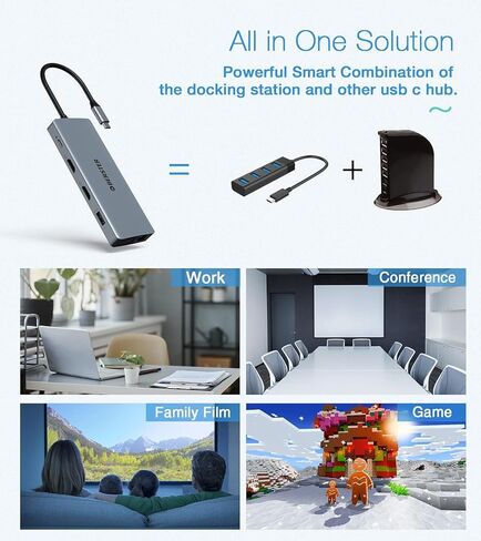 محول محور USB C 12 في 1 من OBERSTER مع شاشة ثلاثية، 2 HDMI، DP، 100W PD، 2 USB 3.0، 2 USB 2.0، إيثرنت، قارئ بطاقات SD/TF، ​​ميكروفون/صوت متوافق مع أجهزة Mac والكمبيوتر المحمول والمزيد in Kuwait