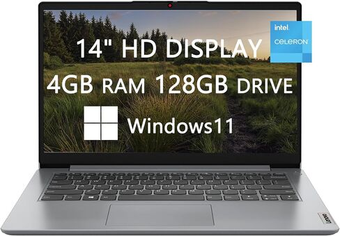 Lenovo Ideapad 1 14 بوصة HD كمبيوتر محمول لطلاب الكلية والأعمال، معالج Intel Celeron N4020، ذاكرة وصول عشوائي 4 جيجابايت، 320 جيجابايت (64 جيجابايت SSD + بطاقة 256 جيجابايت)، بلوتوث، USB-C، شحن سريع، كاميرا ويب، Windows 11، حزمة LIONEYE in Kuwait