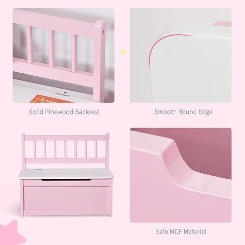 مقعد تخزين صندوق ألعاب للأطفال الصغار من Qaba مع مساحة داخلية كبيرة 27 لتر، مقعد تخزين للأطفال مع مساحة تخزين لأثاث غرفة لعب الأطفال الصغار، وأثاث غرفة نوم الأطفال، ومنظم الألعاب وصندوق تخزين، وردي in Kuwait