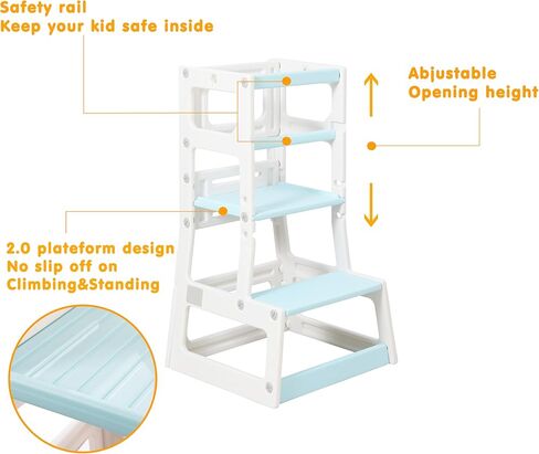 Kids' Adjustable Height Kitchen Step Stool, Safe Learning Platform Tower for Toddlers in Kitchen & Bathroom (Yellow) in Saudi Arabia