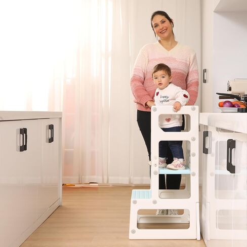 Kids' Adjustable Height Kitchen Step Stool, Safe Learning Platform Tower for Toddlers in Kitchen & Bathroom (Yellow) in Saudi Arabia