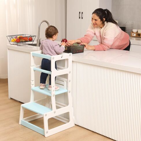 Kids' Adjustable Height Kitchen Step Stool, Safe Learning Platform Tower for Toddlers in Kitchen & Bathroom (Yellow) in Saudi Arabia